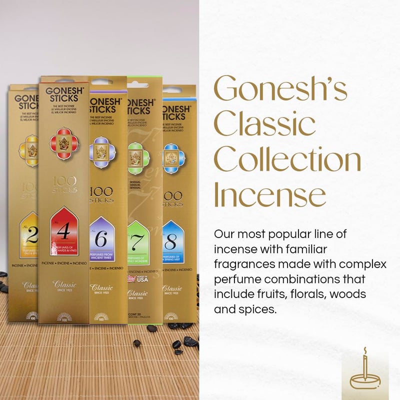 Gonesh - Classic Incense Sticks Variety Pack - Non-Toxic 10â€ Slow Burn Aromatic Sticks - No. 2, 4, 6, 7 and 8-5 Packs of 20 - Image 4